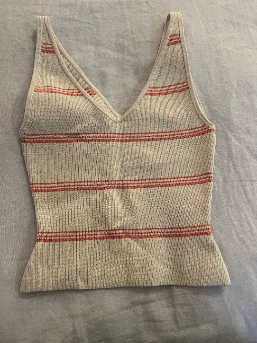 Babaton Cream Knit V-Neck Tank with Coral Stripes
